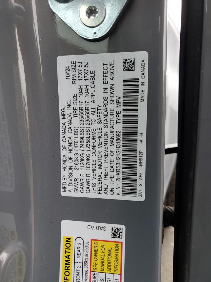 2025 Honda CR-V VIN 2HKRS3H21SH318692 Copart auction photo, front end damage thumbnail 13