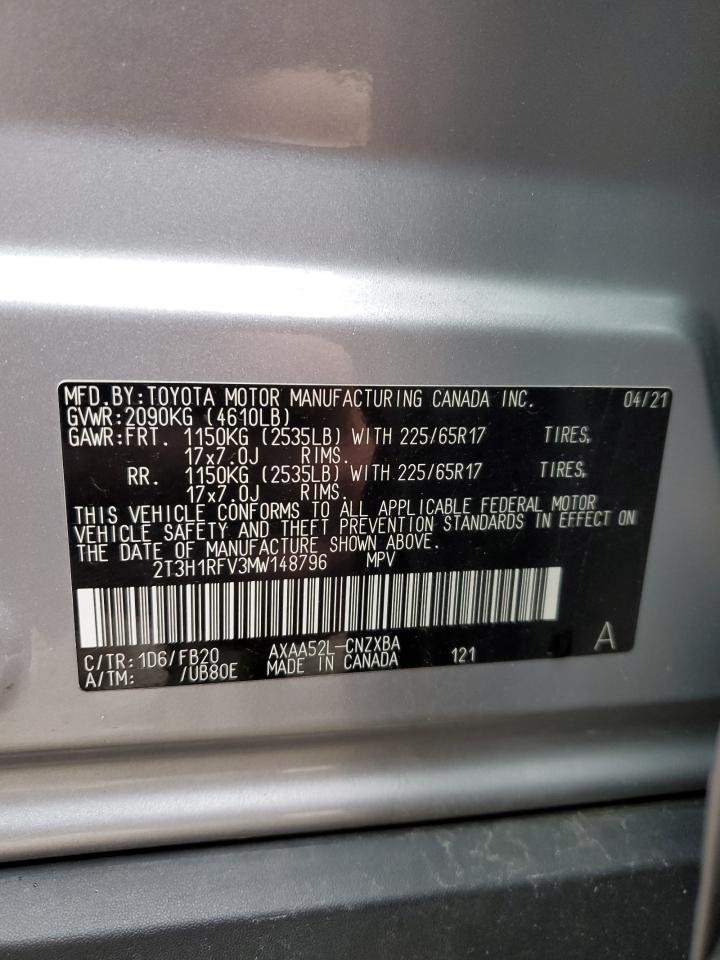 2021 Toyota RAV 4 VIN 2T3H1RFV3MW148796 Copart auction photo, front end damage thumbnail 16