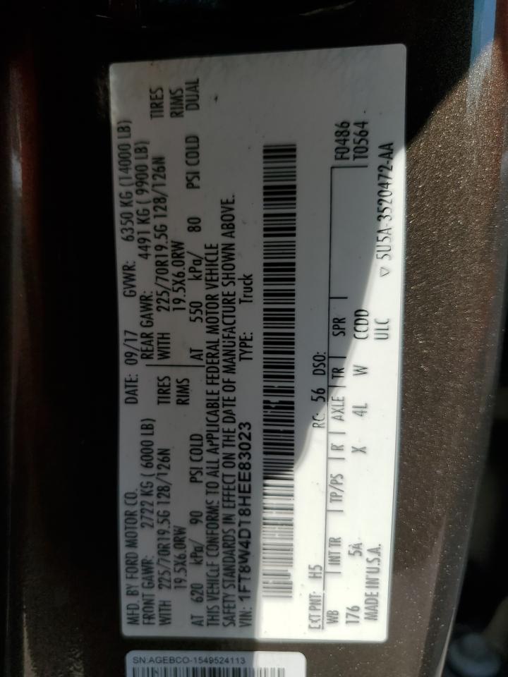 2017 Ford F450 VIN 1FT8W4DT8HEE83023 Copart auction photo, burn damage thumbnail 12
