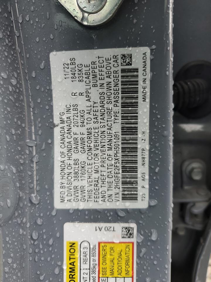 2023 Honda Civic VIN 2HGFE2F5XPH501091 Copart auction photo, front end / undercarriage damage thumbnail 15