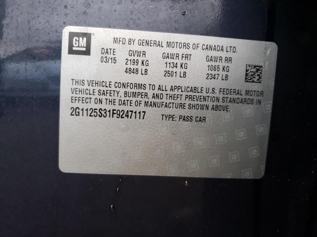 2015 Chevrolet Impala VIN 2G1125S31F9247117 Copart auction photo, water/flood / mechanical damage thumbnail 12