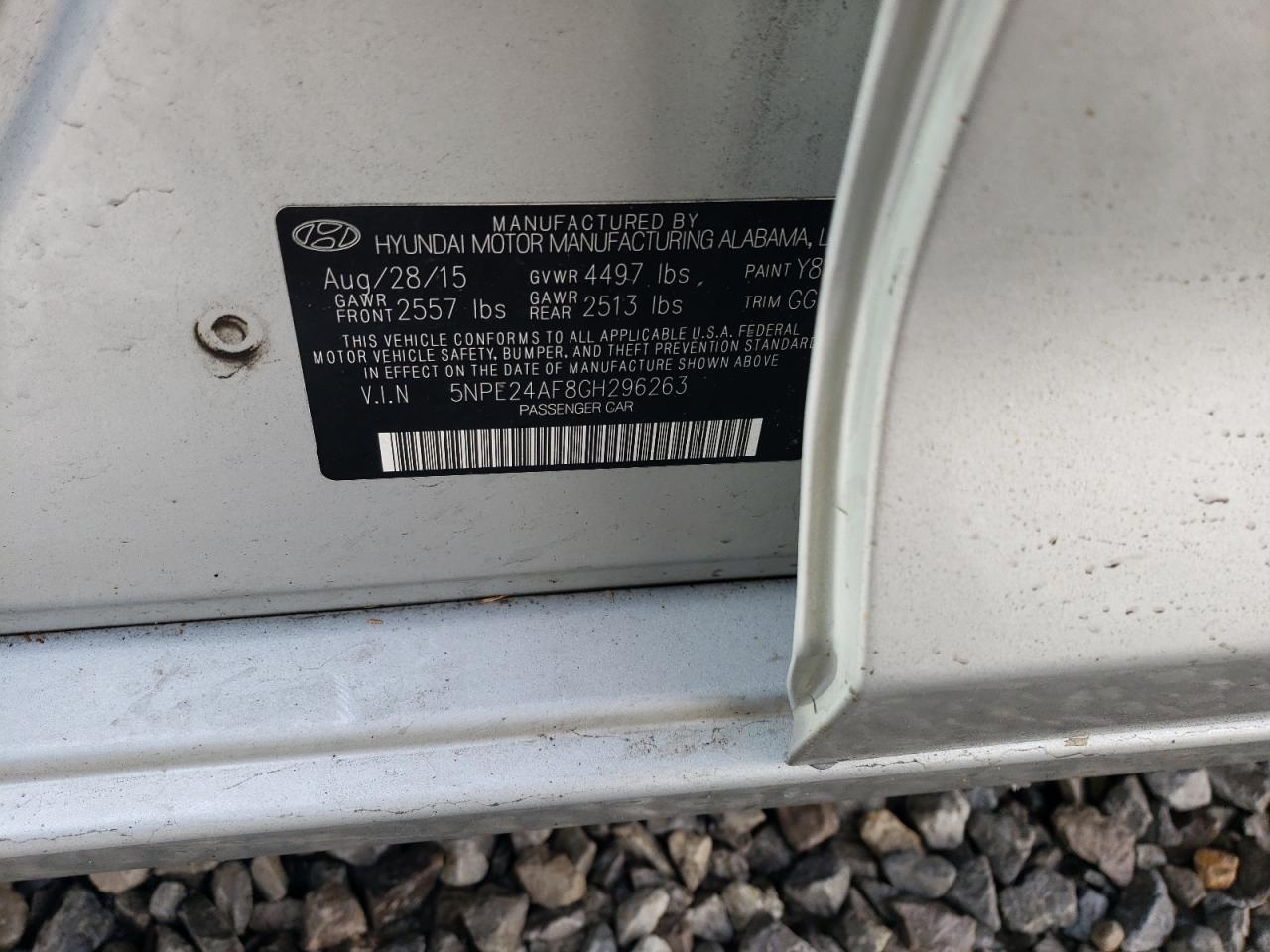 2016 Hyundai Sonata VIN 5NPE24AF8GH296263 Copart auction photo, top/roof / front end damage thumbnail 12