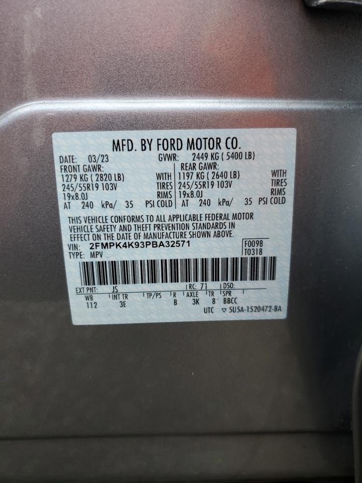 2023 Ford Edge VIN 2FMPK4K93PBA32571 Copart auction photo, rear end damage thumbnail 14