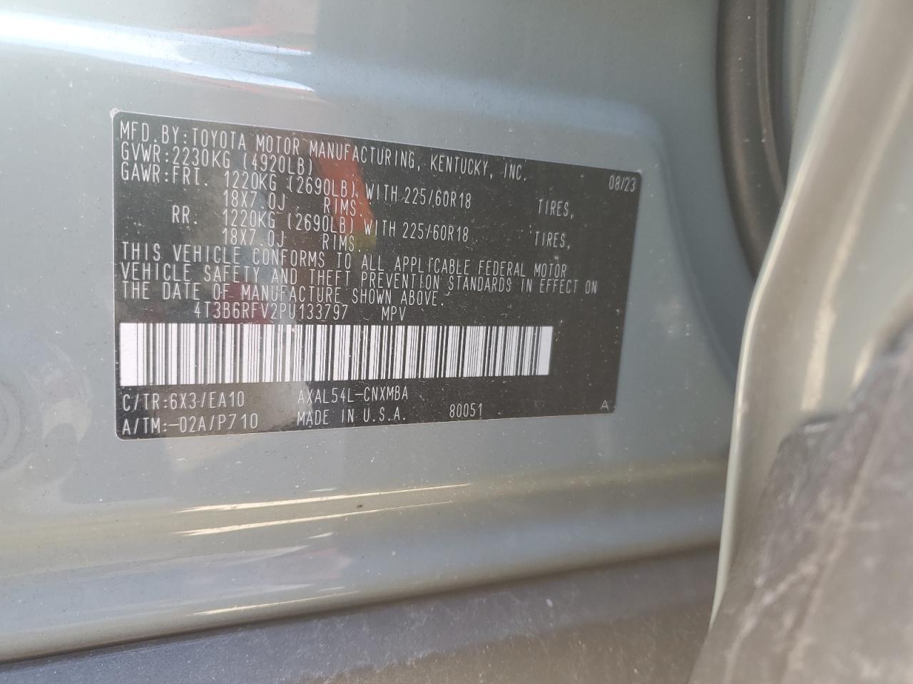 2023 Toyota RAV 4 VIN 4T3B6RFV2PU133797 Copart auction photo, frame damage damage thumbnail 13
