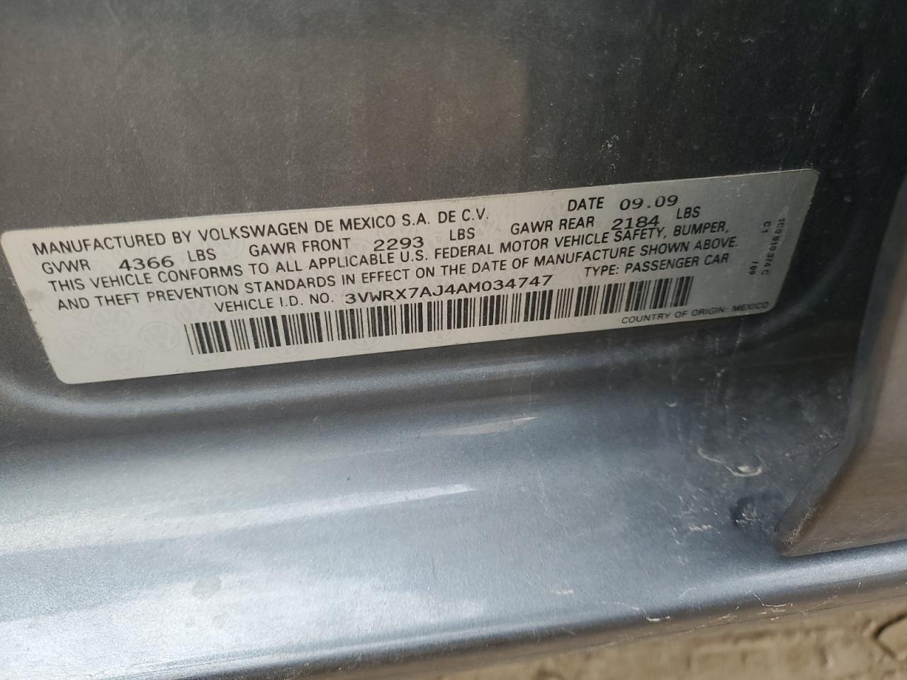 2010 Volkswagen Jetta VIN 3VWRX7AJ4AM034747 Copart auction photo, front end damage thumbnail 14