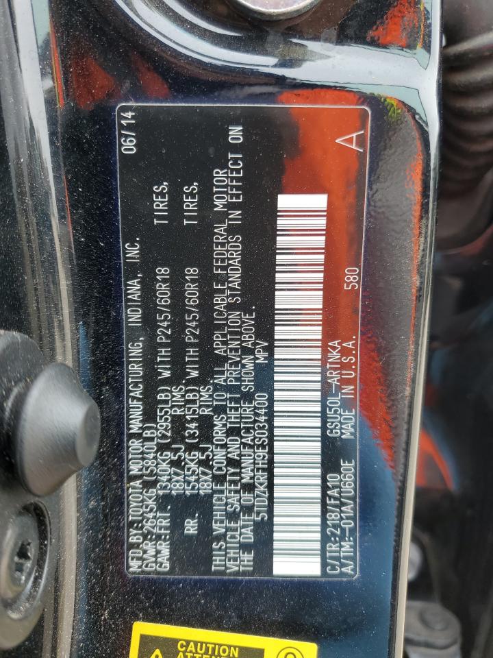 2014 Toyota Highlander VIN 5TDZKRFH9ES034400 Copart auction photo, front end / minor dent/scratches damage thumbnail 14