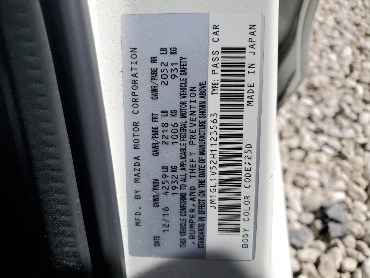 2017 Mazda 6 VIN JM1GL1V52H1123563 Copart auction photo, front end damage thumbnail 12