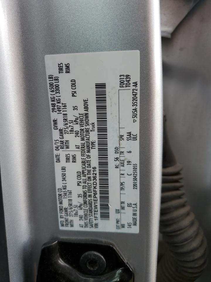 2015 Ford F-150 VIN 1FTEW1EP6FKD36216 Copart auction photo, front end / side damage thumbnail 12