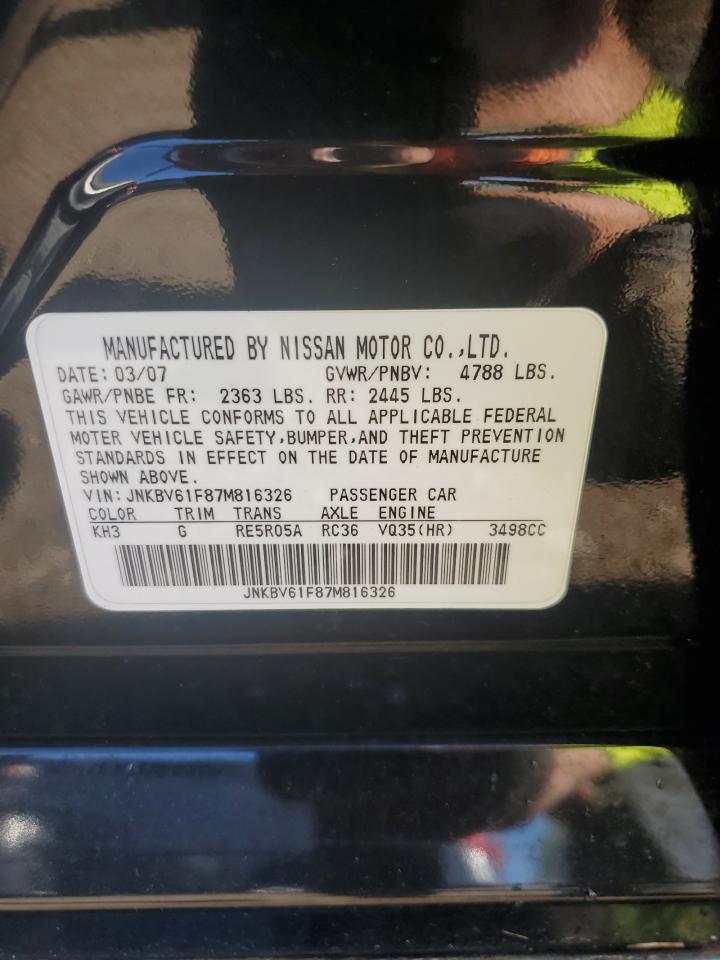 2007 Infiniti G VIN JNKBV61F87M816326 Copart auction photo, all over damage thumbnail 12