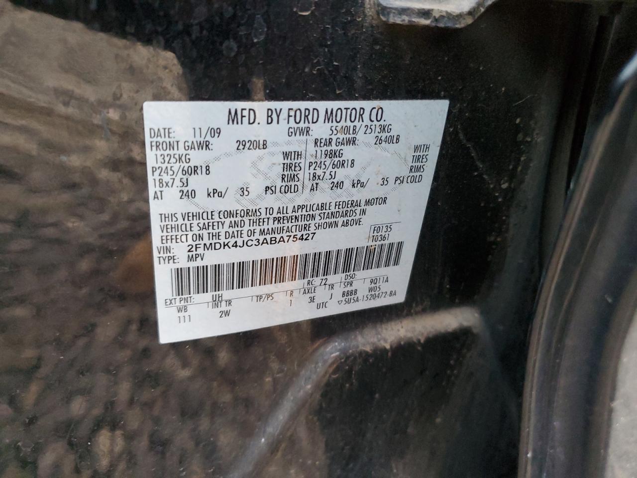 2010 Ford Edge VIN 2FMDK4JC3ABA75427 Copart auction photo, front end damage thumbnail 13