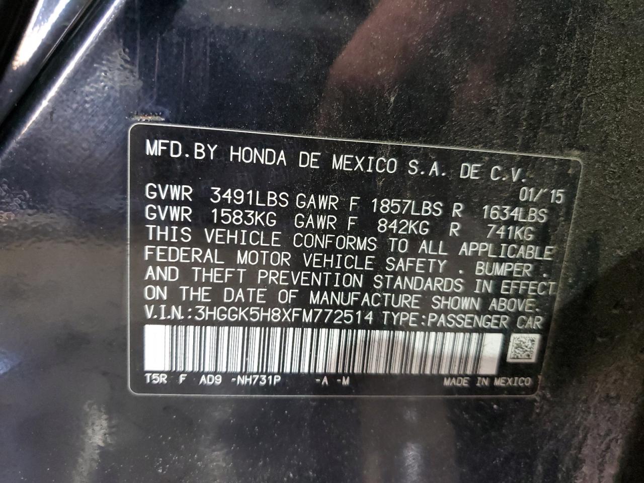 2015 Honda Fit VIN 3HGGK5H8XFM772514 Copart auction photo, front end / minor dent/scratches damage thumbnail 14