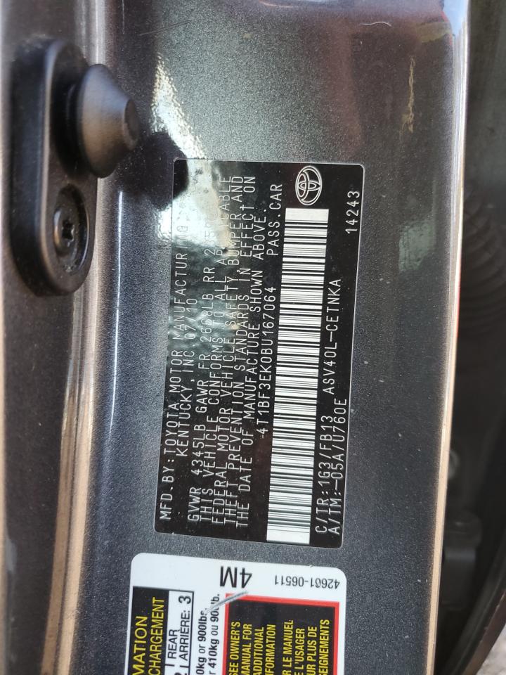 2011 Toyota Camry VIN 4T1BF3EK0BU167064 Copart auction photo, mechanical damage thumbnail 12
