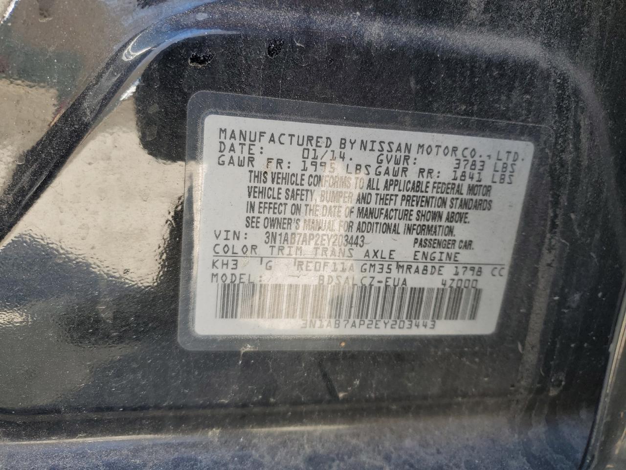2014 Nissan Sentra VIN 3N1AB7AP2EY203443 Copart auction photo, front end / minor dent/scratches damage thumbnail 14