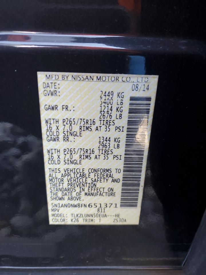 2015 Nissan XTerra VIN 5N1AN0NW8FN651371 Copart auction photo, front end damage thumbnail 15