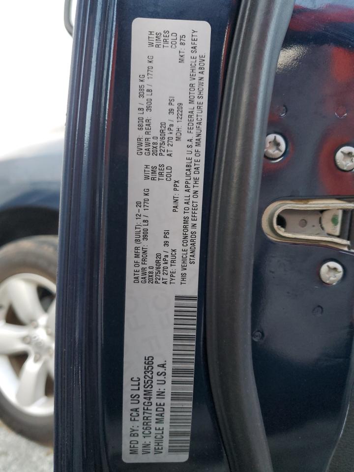 2021 RAM 1500 VIN 1C6RR7FG4MS523565 Copart auction photo, side damage thumbnail 12