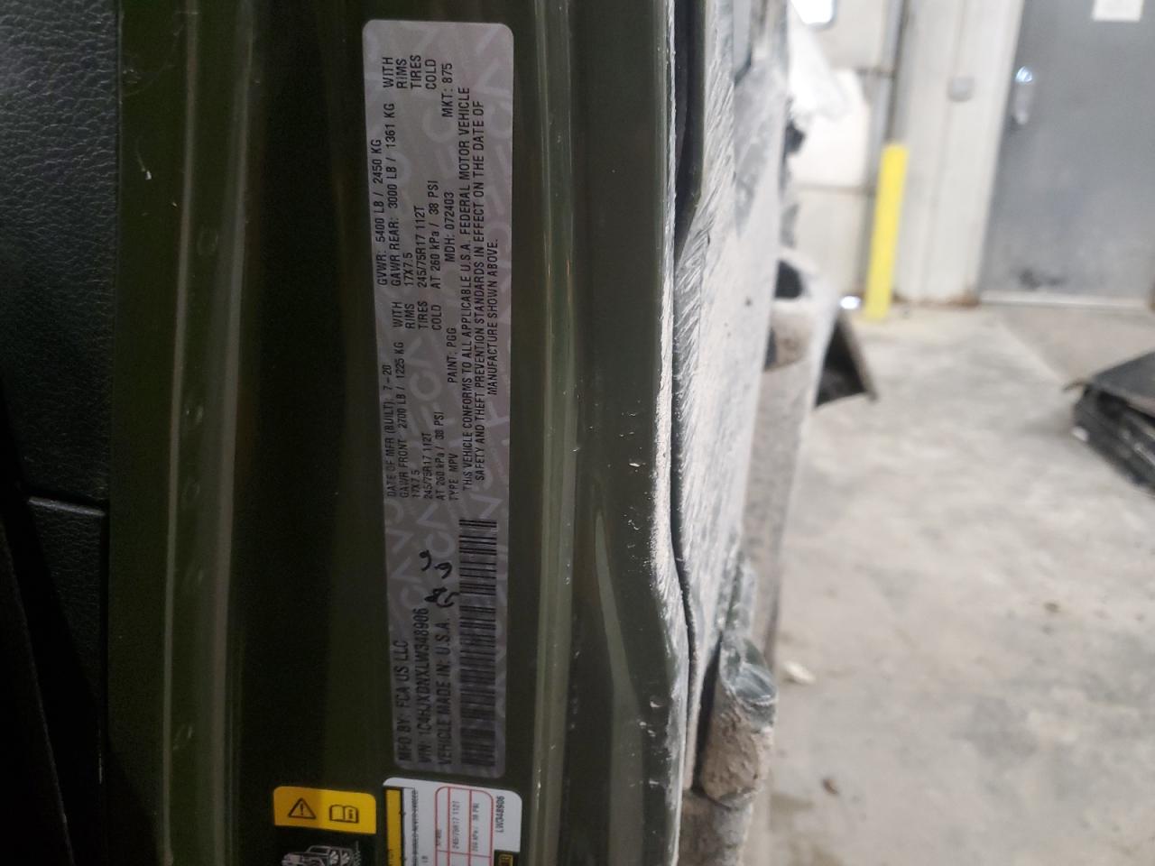 2020 Jeep Wrangler VIN 1C4HJXDNXLW348906 Copart auction photo, rollover damage thumbnail 16