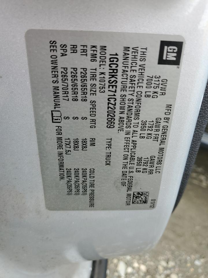 2012 Chevrolet Silverado VIN 1GCRKSE71CZ202669 Copart auction photo, front end / minor dent/scratches damage thumbnail 12