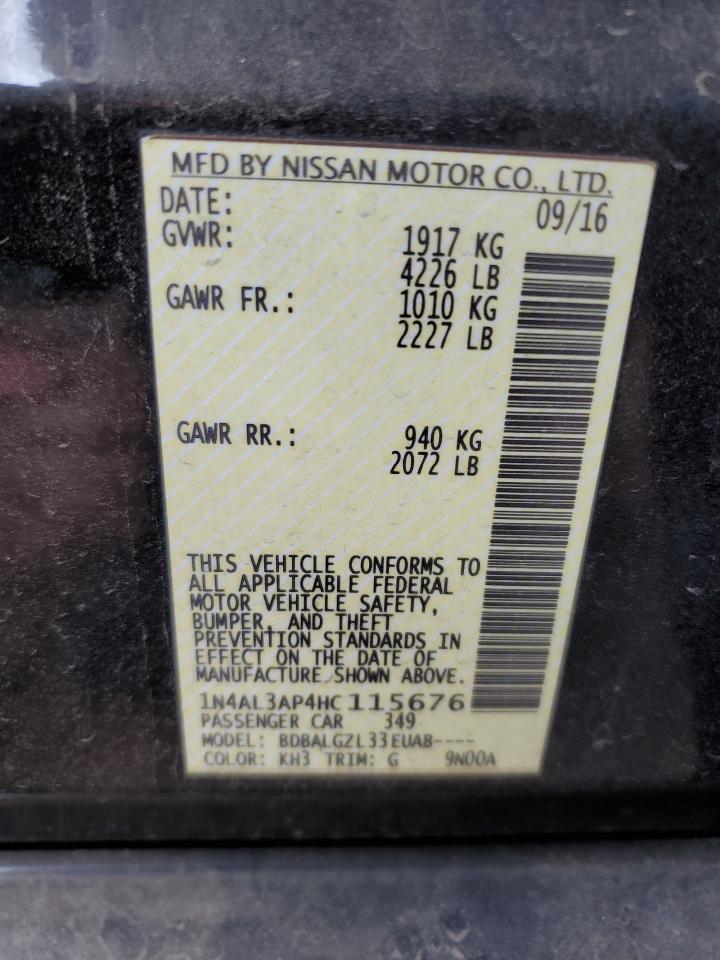 2017 Nissan Altima VIN 1N4AL3AP4HC115676 Copart auction photo, front end / all over damage thumbnail 12