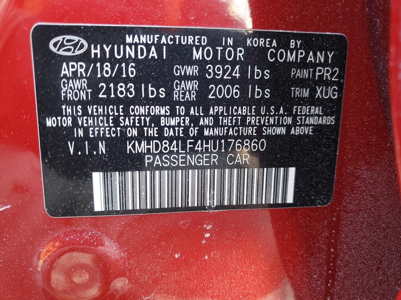 2017 Hyundai Elantra VIN KMHD84LF4HU176860 Copart auction photo, front end / undercarriage damage thumbnail 12
