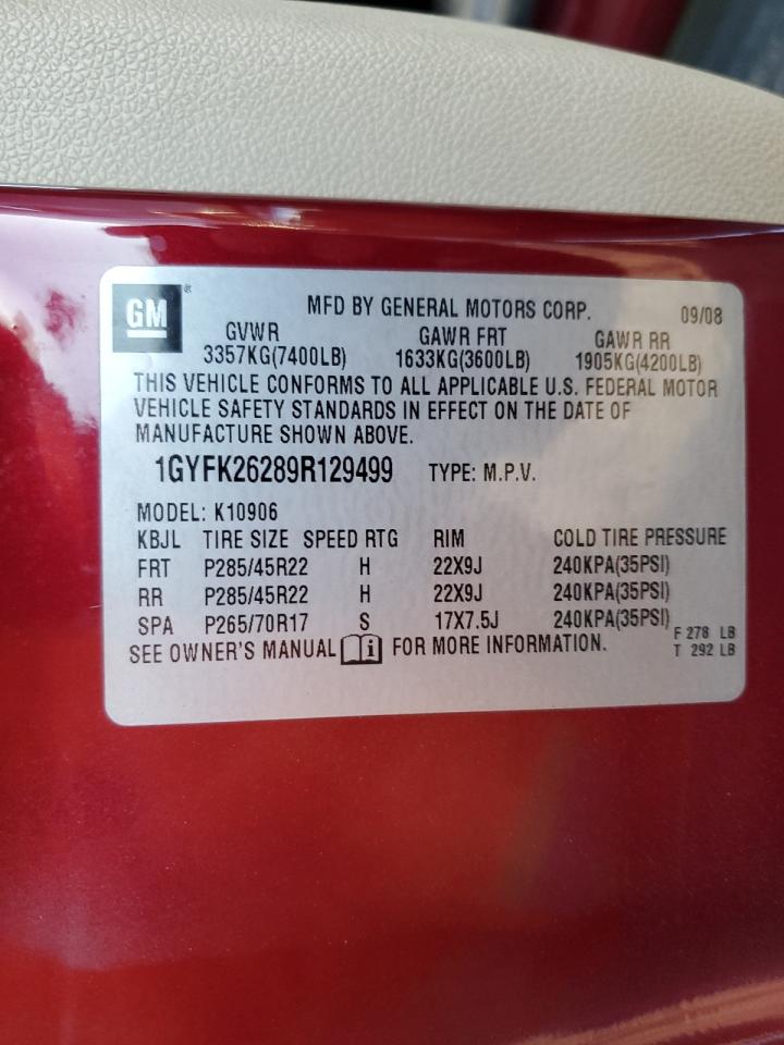 2009 Cadillac Escalade VIN 1GYFK26289R129499 Copart auction photo, front end / side damage thumbnail 15