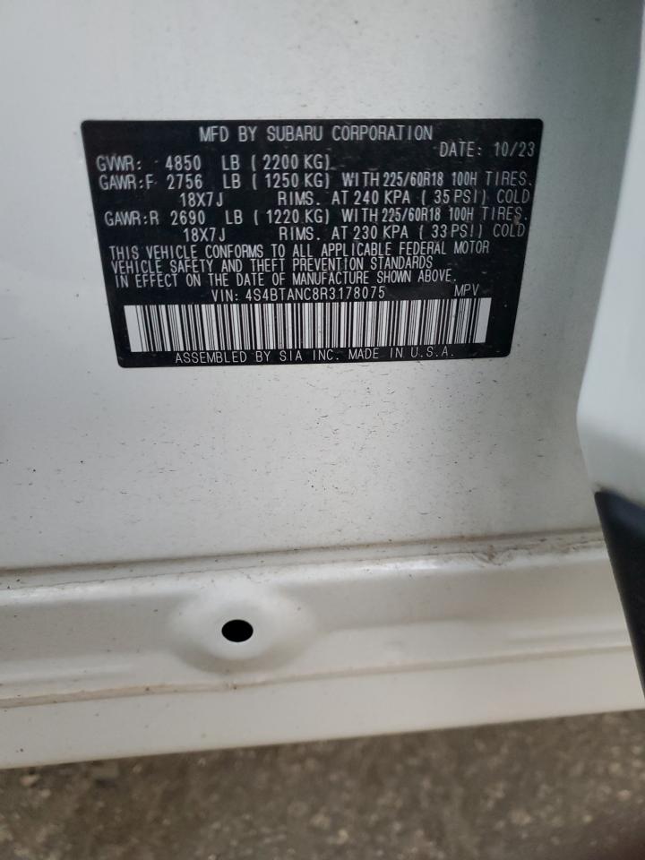 2024 Subaru Outback VIN 4S4BTANC8R3178075 Copart auction photo, front end damage thumbnail 12