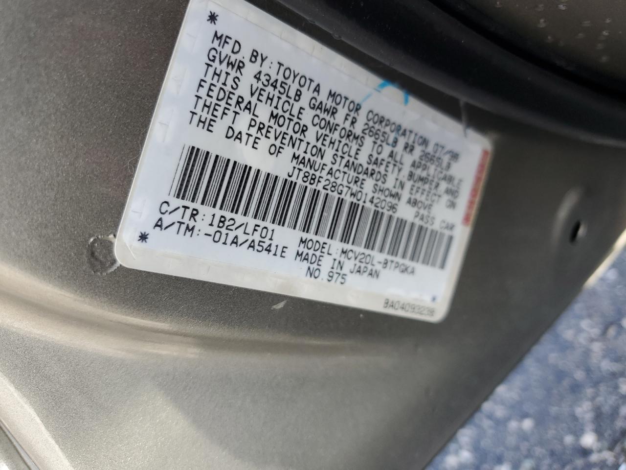 1998 Lexus ES VIN JT8BF28G7W0142096 Copart auction photo, front end damage thumbnail 12
