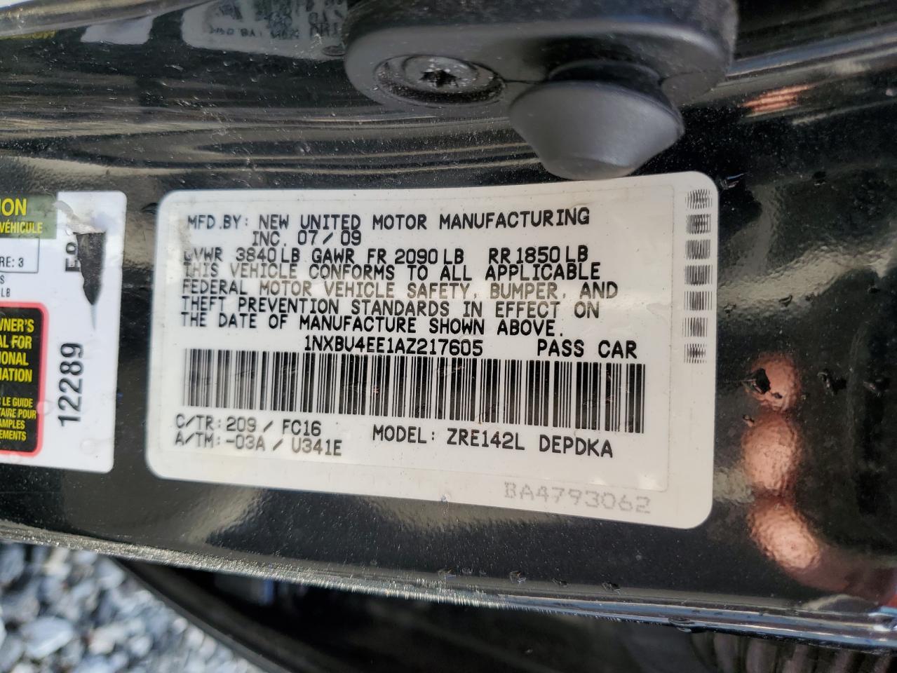 2010 Toyota Corolla VIN 1NXBU4EE1AZ217605 Copart auction photo, front end damage thumbnail 12