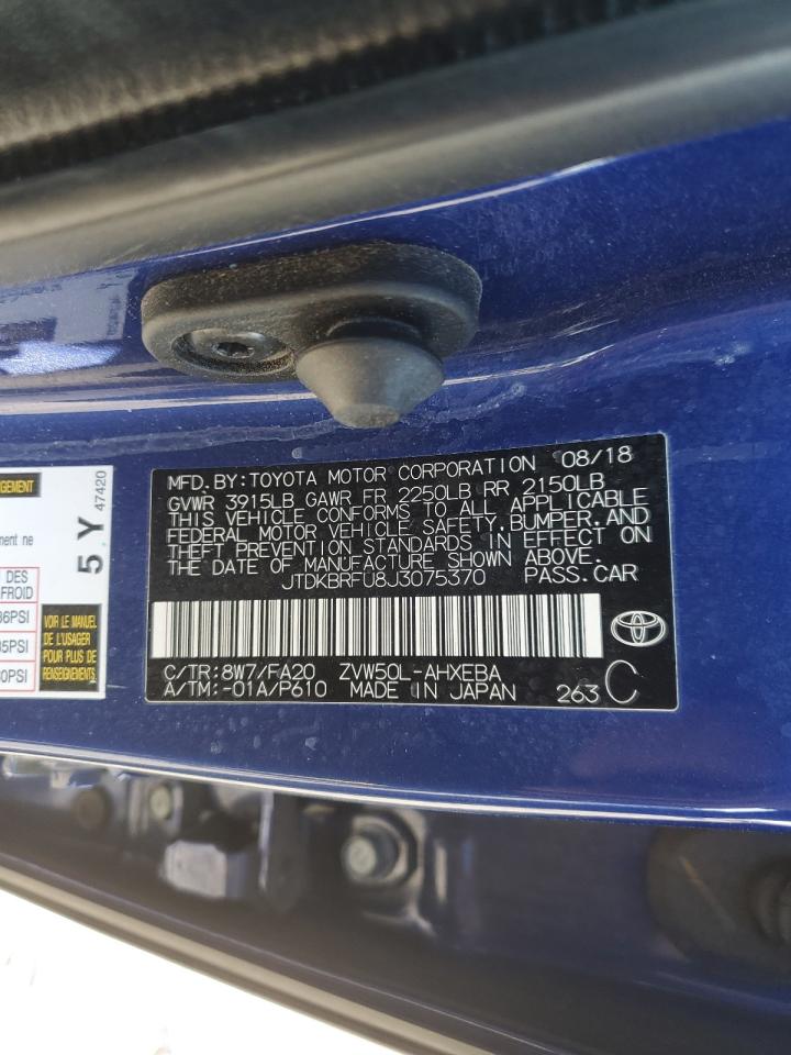 2018 Toyota Prius VIN JTDKBRFU8J3075370 Copart auction photo, rear end damage thumbnail 15