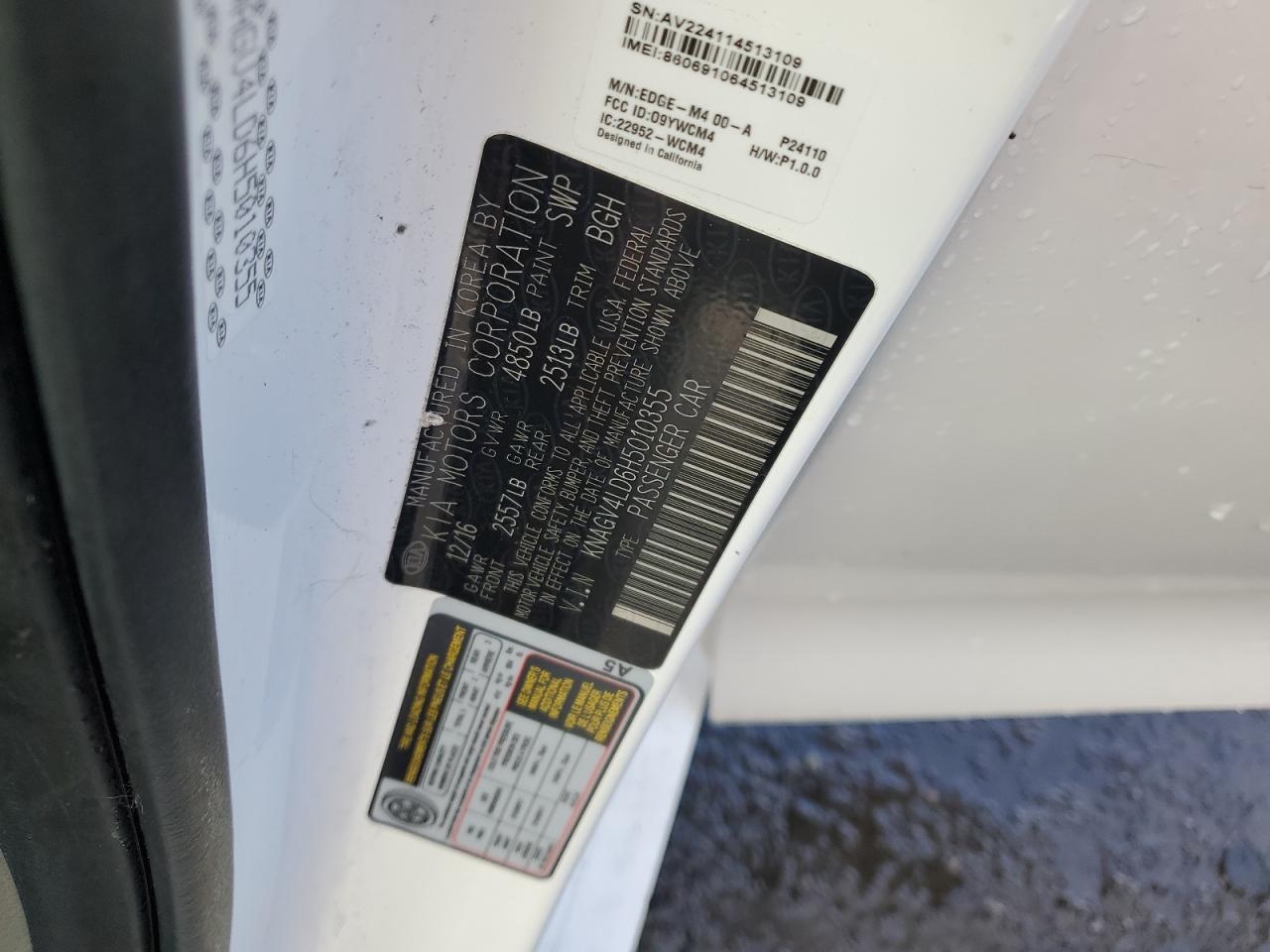 2017 KIA Optima VIN KNAGV4LD6H5010355 Copart auction photo, front end damage thumbnail 12