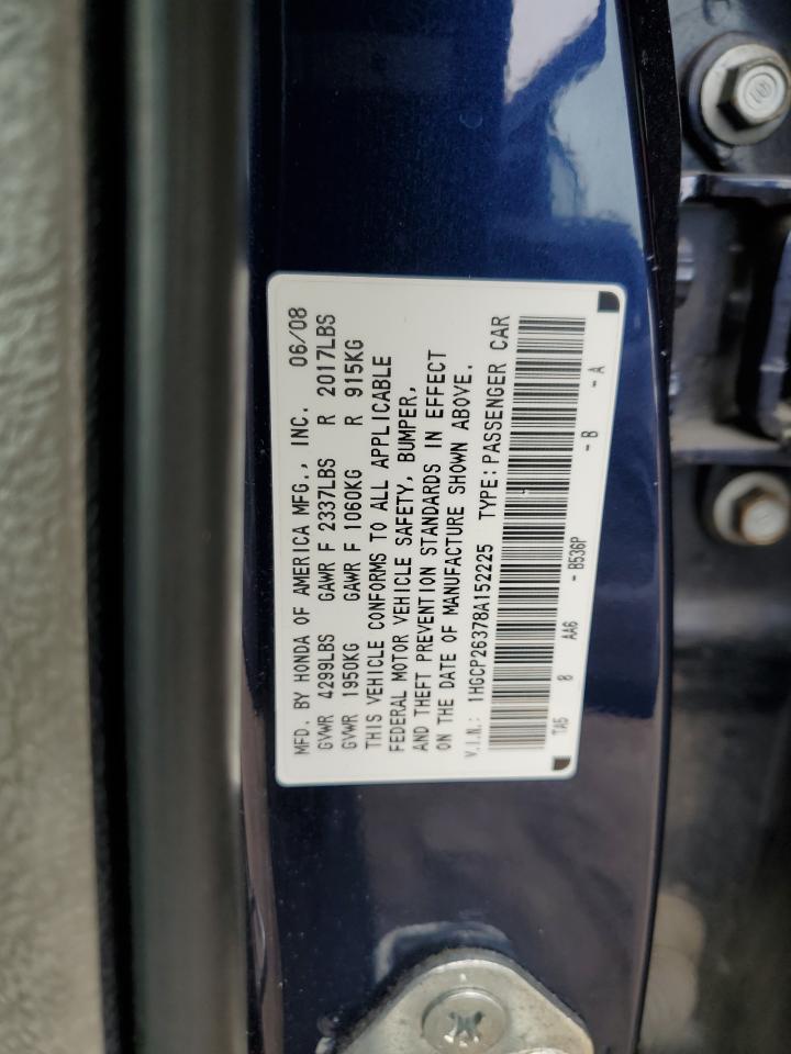 2008 Honda Accord VIN 1HGCP26378A152225 Copart auction photo, front end / minor dent/scratches damage thumbnail 12