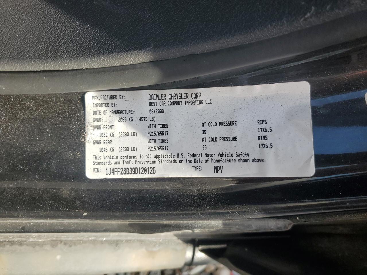 2009 Jeep Liberty (Patriot) VIN 1J4FF28B39D120126 Copart auction photo, front end damage thumbnail 13