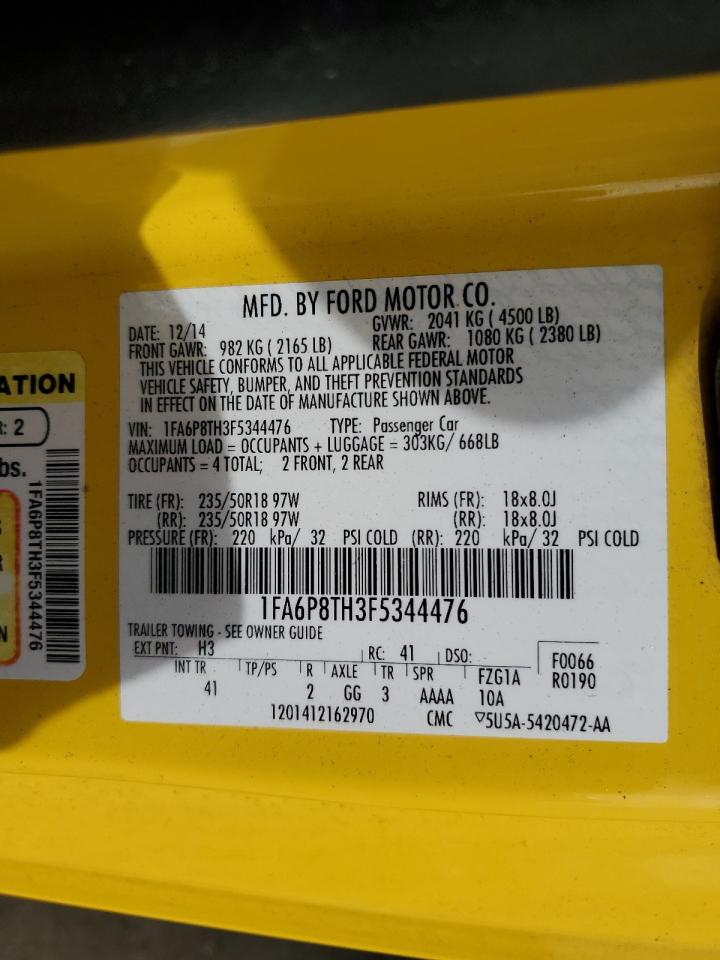 2015 Ford Mustang VIN 1FA6P8TH3F5344476 Copart auction photo, front end damage thumbnail 12