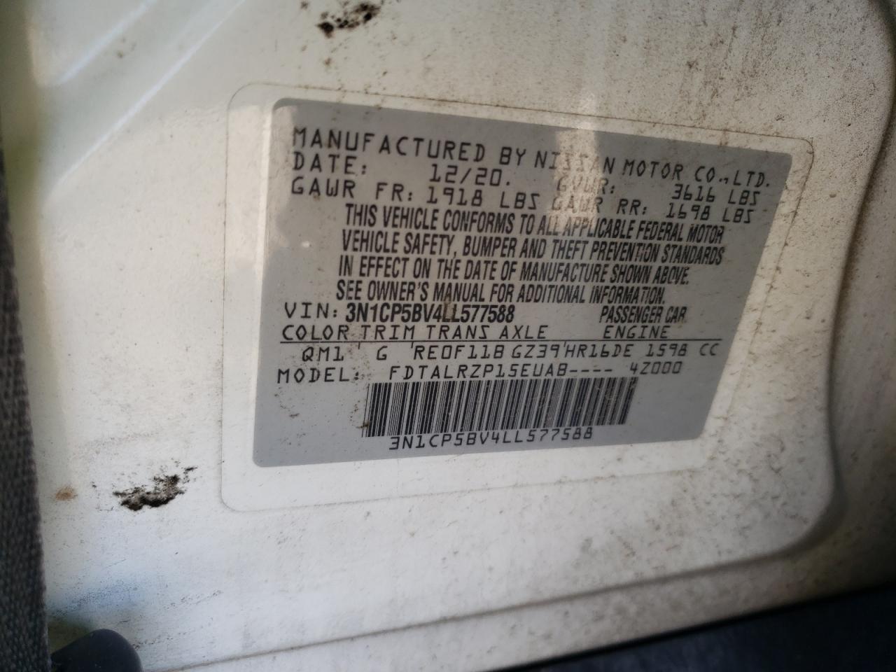 2020 Nissan Kicks VIN 3N1CP5BV4LL577588 Copart auction photo, front end / rear end damage thumbnail 13