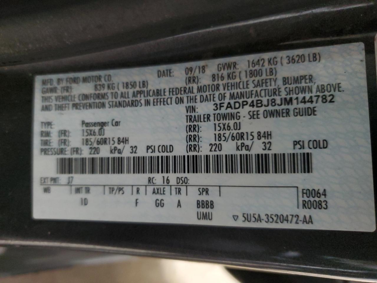 2018 Ford Fiesta VIN 3FADP4BJ8JM144782 Copart auction photo, side damage thumbnail 12