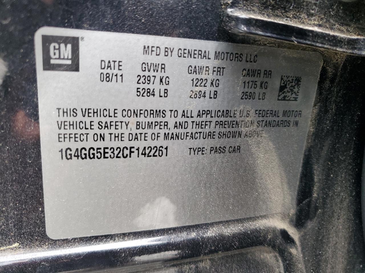 2012 Buick LaCrosse VIN 1G4GG5E32CF142261 Copart auction photo, all over damage thumbnail 12