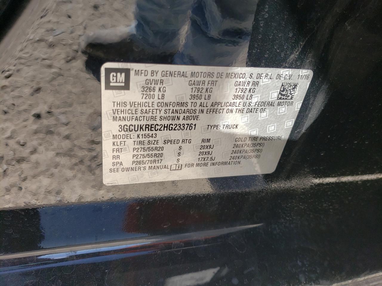 2017 Chevrolet Silverado VIN 3GCUKREC2HG233761 Copart auction photo, front end damage thumbnail 12