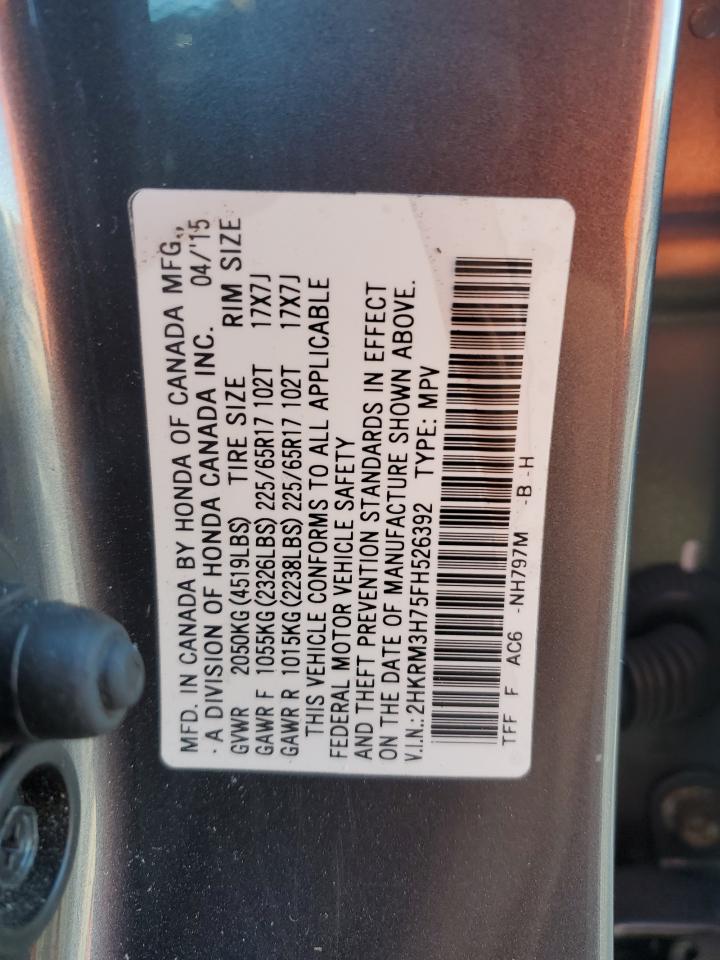2015 Honda CR-V VIN 2HKRM3H75FH526392 Copart auction photo, all over damage thumbnail 15