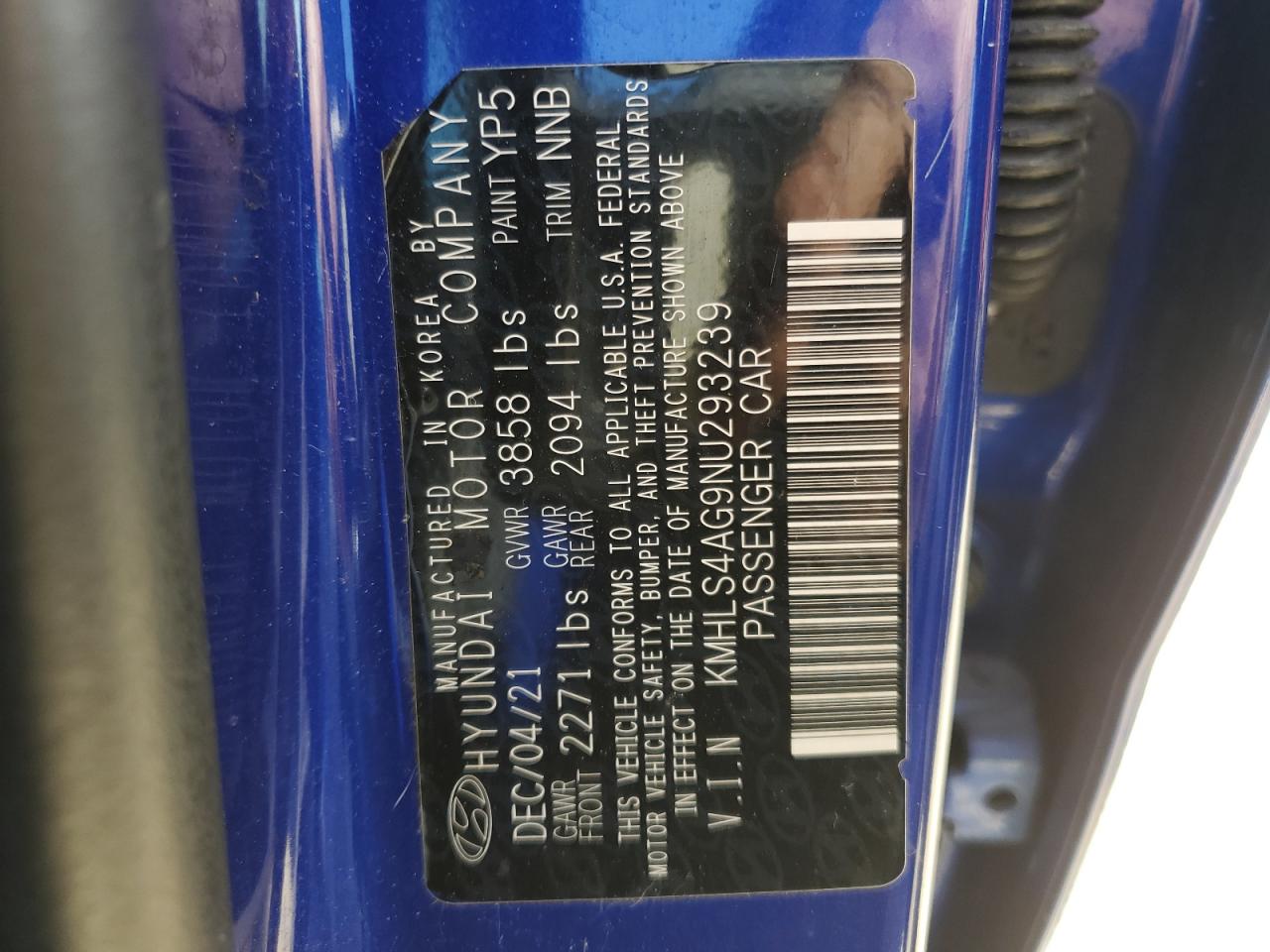 2022 Hyundai Elantra VIN KMHLS4AG9NU293239 Copart auction photo, rear end / side damage thumbnail 13