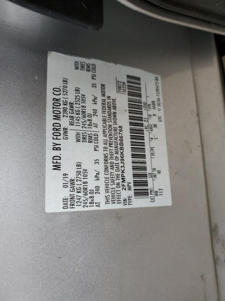 2019 Ford Edge VIN 2FMPK3J96KBB66768 Copart auction photo, side damage thumbnail 13