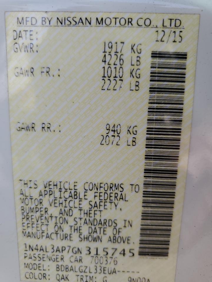 2016 Nissan Altima VIN 1N4AL3AP7GN315745 Copart auction photo, all over damage thumbnail 13