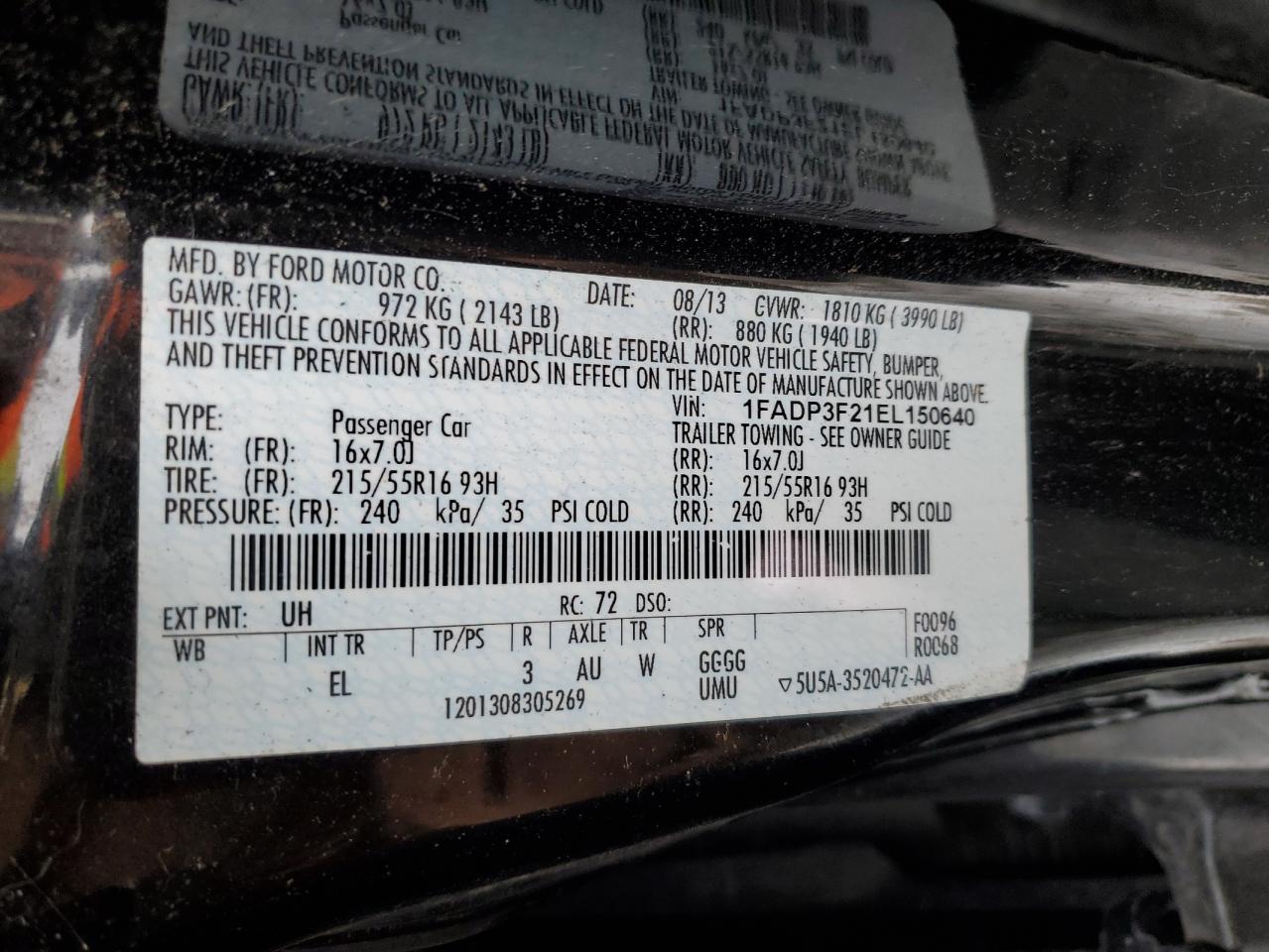 2014 Ford Focus VIN 1FADP3F21EL150640 Copart auction photo, front end / side damage thumbnail 12
