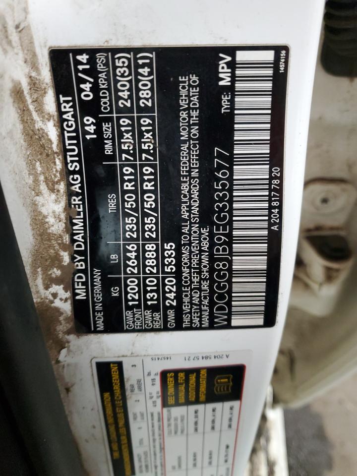 2014 Mercedes-Benz GLK-klasse VIN WDCGG8JB9EG335677 Copart auction photo, front end / side damage thumbnail 14