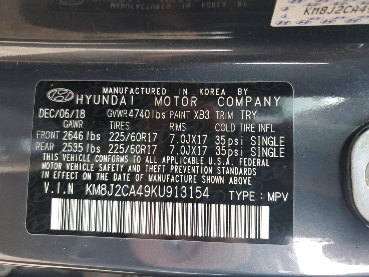 2019 Hyundai Tucson VIN KM8J2CA49KU913154 Copart auction photo, front end / undercarriage damage thumbnail 14