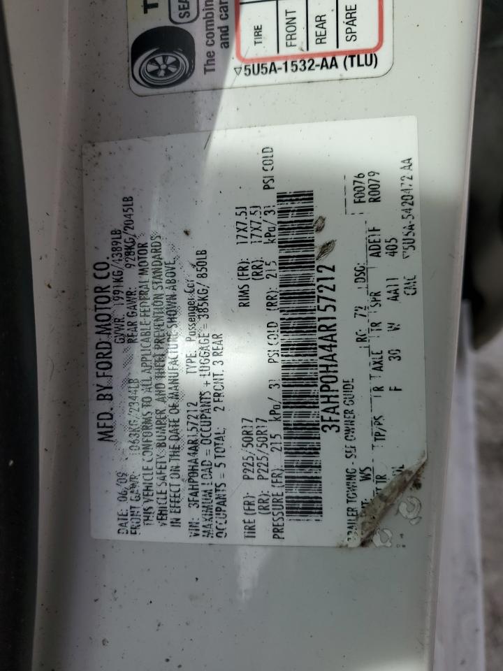 2010 Ford Fusion VIN 3FAHP0HA4AR157212 Copart auction photo, rear end / front end damage thumbnail 14