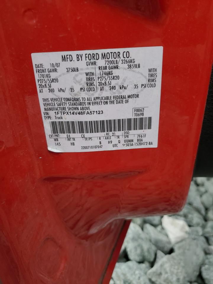 2008 Ford F-150 VIN 1FTPX14V48FA57123 Copart auction photo, side / undercarriage damage thumbnail 14