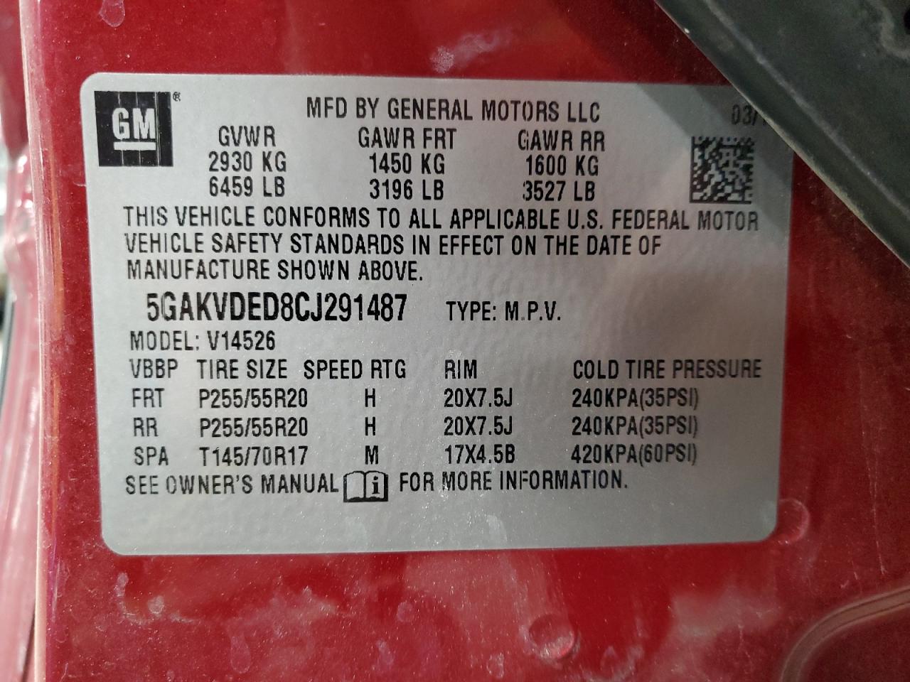 2012 Buick Enclave VIN 5GAKVDED8CJ291487 Copart auction photo, front end / mechanical damage thumbnail 13
