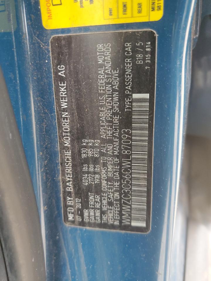2012 MINI Cooper VIN WMWZC3C56CWL87093 Copart auction photo, minor dent/scratches damage thumbnail 12