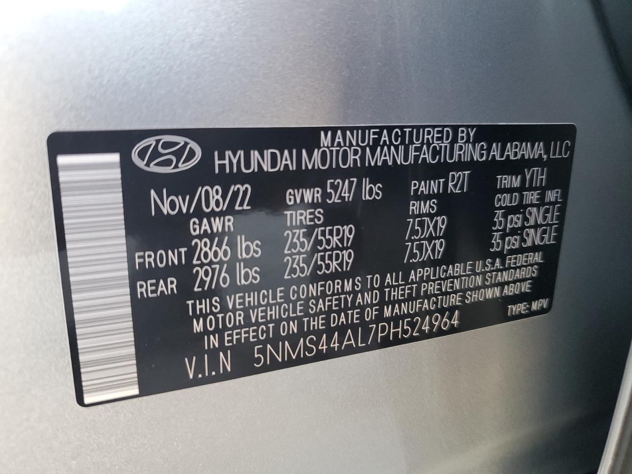 2023 Hyundai Santa Fe VIN 5NMS44AL7PH524964 Copart auction photo, side / hail damage thumbnail 13