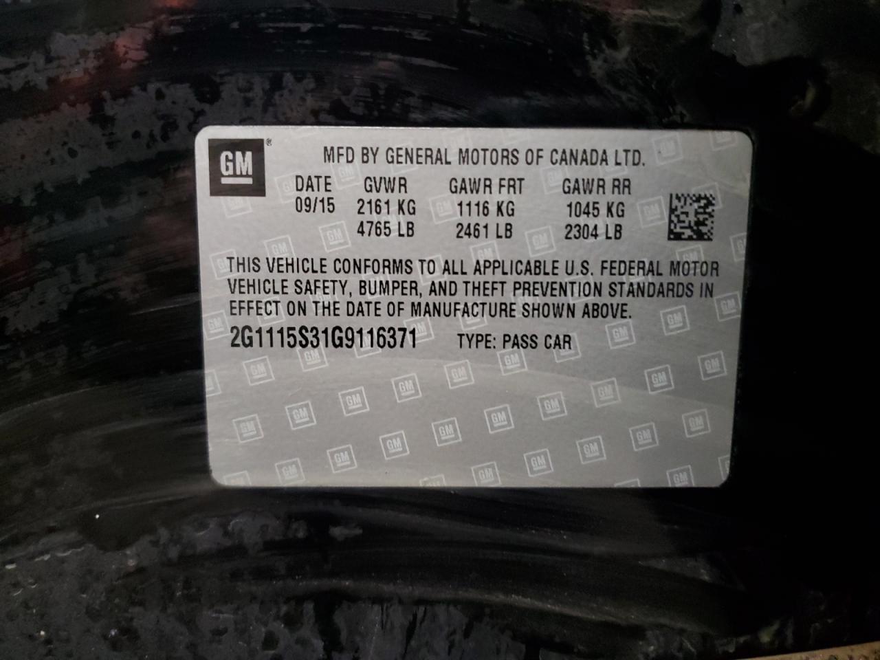 2016 Chevrolet Impala VIN 2G1115S31G9116371 Copart auction photo, side damage thumbnail 13