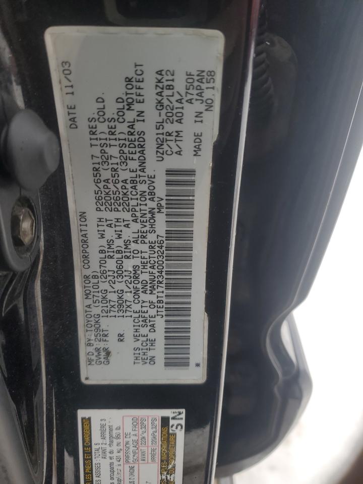 2004 Toyota 4Runner VIN JTEBT17R340032467 Copart auction photo, front end damage thumbnail 13